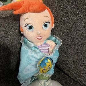 Disney Parks The Little Mermaid 10” Baby Ariel In A Blanket Plush Babies